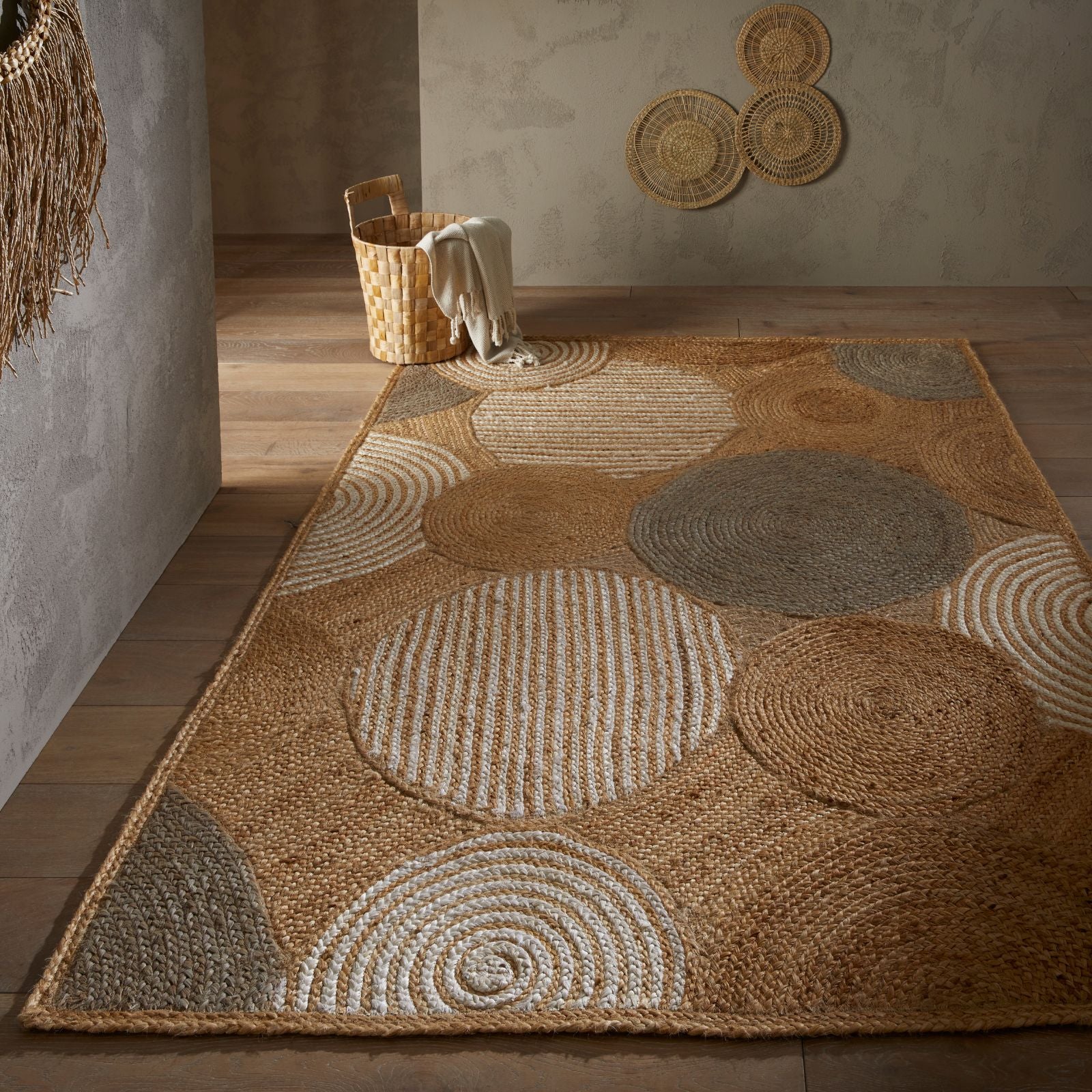 Oriental Weavers Naturals Natural Fibre Rug Circles Beige Multi